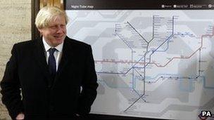 Mayor of London Boris Johnson announces a new 24 hour Tube service at weekends and changes to station staffing