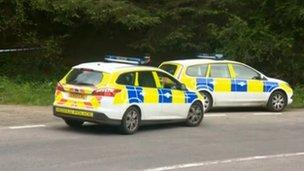 Police cars at Nant-y-Garth Pass, near Ruthin