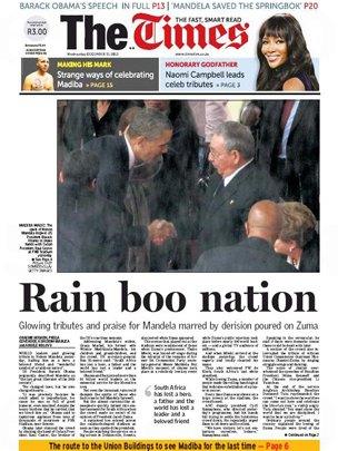 Times South Africa front page: Rain boo nation
