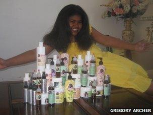 Leanna with her hair products