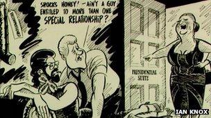 Ian Knox cartoon on Gerry Adams being granted a US visa in 1994