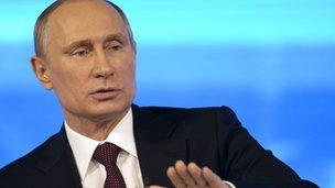 Russian President Vladimir Putin speaks on Russian television.