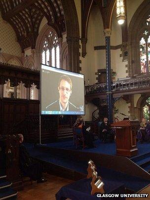 Edward Snowden appeared via video link