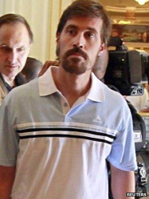 James Foley in Tripoli after being released from captivity by the Libyan government in 2011