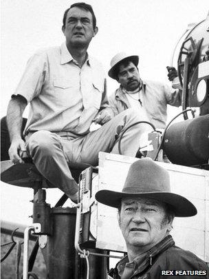 Director Andrew McLaglen (left) on the set of 1969 film Undefeated, starring John Wayne