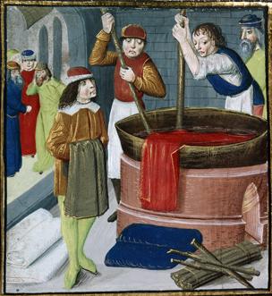 15th Century print of dyers at work