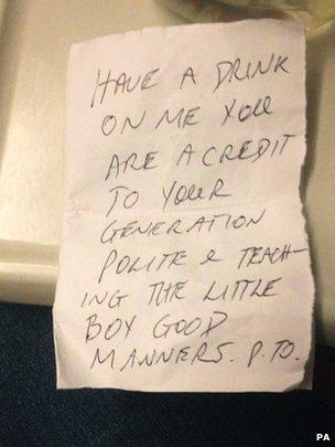 Plymouth train mum Sammie Welch given good manners note - BBC News