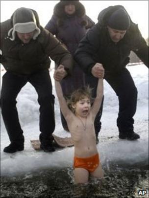 Russia S Trend For Dipping Children In Frozen Rivers Bbc News