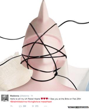 A picture tweeted by Madonna of a Brit Award wrapped in wire - a reference to her latest album cover