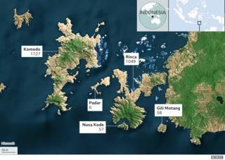 Map of where Komodo Dragons are found in the national park