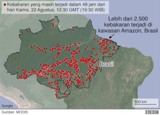 Titik kebakaran hutan di Amazon, Brasil