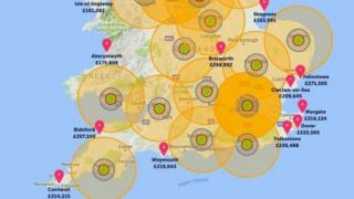 Map showing nuclear impact zones