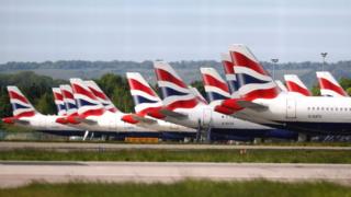 Grounded British Airways planes