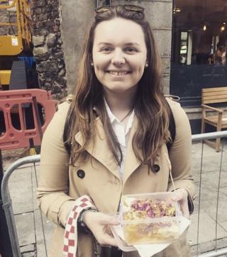 Sam Little with her rucksack and packed lunch