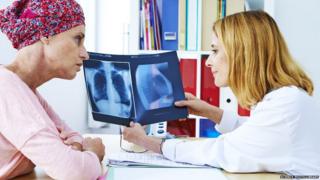 Doctor and woman with x-rays