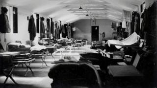Men's sleeping hut at Hurstbourne Camp, Hampshire, during the Bank of England WW2 evacuation
