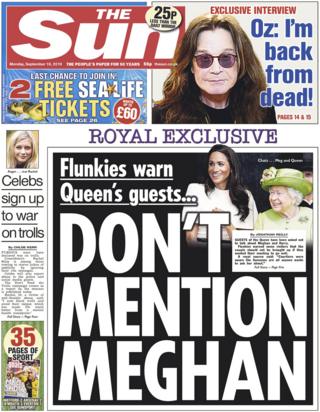 Front page of the Sun on 16 September 2019