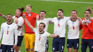 England players celebrating at full time