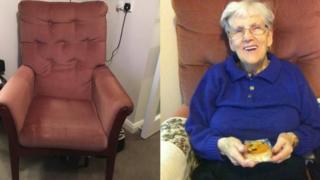 Missing armchair and Alice Jeffcoate in the chair