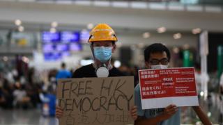 Protesters in Hong Kong Airport