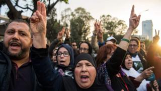 Protesters demanding release of activists in court in Casablanca, Morocco, April 2019