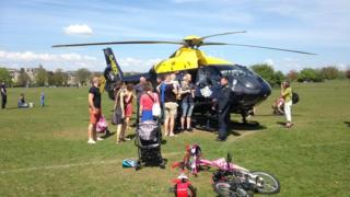Police helicopter on the Bristol Downs, Sunday, 8 May 2016
