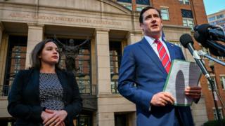 Asstistant US Attorney Danya Atiyeh and US Attorney G. Zachary Terwilliger announce the arrest in Alexandria, Virginia
