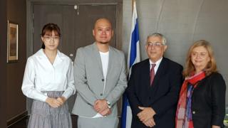 Photo released by Israeli embassy showing Pichayapa "Namsai" Natha, the BNK48 CEO, and the Israeli ambassador