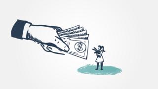 Ilustración de una niña recibiendo dinero.