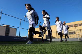 Girls train for the first time at a Libyan football academy in Tripoli, Libya December 21, 2018