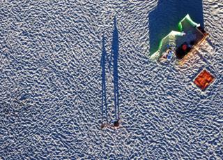 An aerial view of a beach