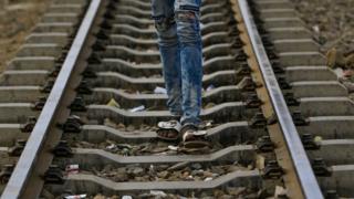 Mid-shot on legs on a railway track - Sunday 12 May