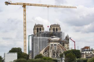 Work on top of Notre-Dame Cathedral, in Paris, France, 08 June 2020