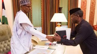 Muhammadu Buhari na makamu Rais Yemi Osinbajo Abuja Machi 13,2017