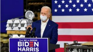 Jo Biden gives a campaign speech in Wisconsin on 21 September, 2020