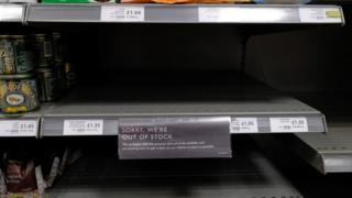 Empty flour shelf in a supermarket