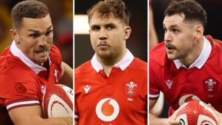 L-R: George North. Ioan Lloyd and Tomos Williams in action for Wales