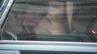 Margaret Thatcher in tears as she leaves Ten Downing Street after her resignation as Prime Minister