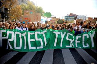 Protesters in Warsaw