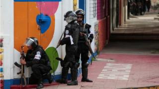 Riot police in Monimbo in Masaya, Nicaragua, 14 July 2018