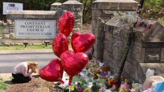A memorial at the school entrance