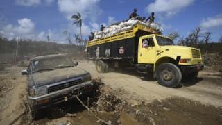 Truck carrying aid supplies