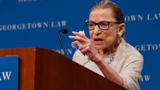 US Supreme Court Justice Ruth Bader Ginsburg delivers remarks during a discussion hosted by the Georgetown University Law Center in Washington, DC, September 12, 2019