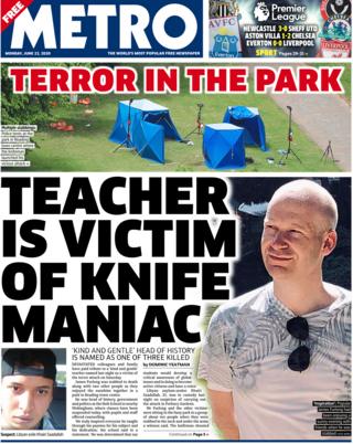 Metro front page 22 June