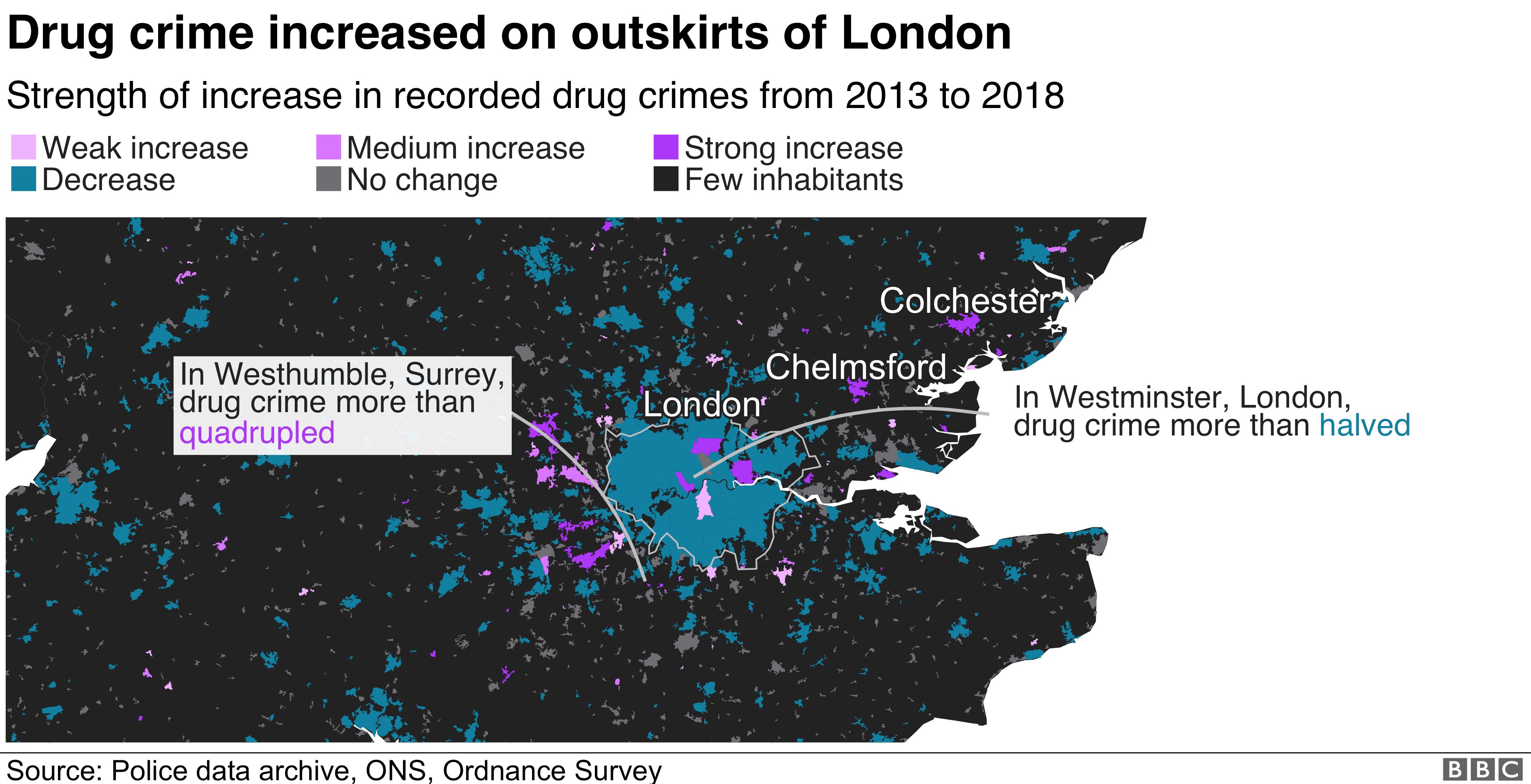 Map showing drug crimes in south east