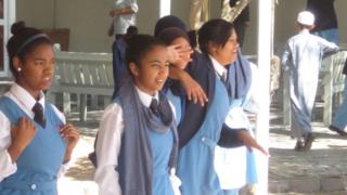Students in the compound of The Leadership College in Cape Town