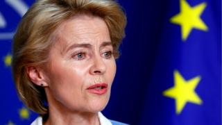 German Defense Minister Ursula von der Leyen briefs the media at the EU Parliament in Brussels, 10 July 2019