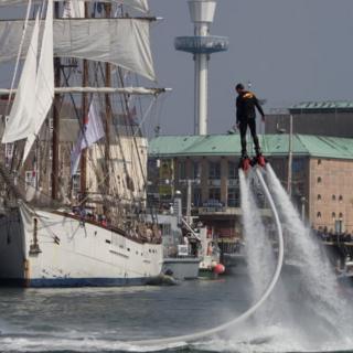 Flyboarding display in Weymouth Harbour