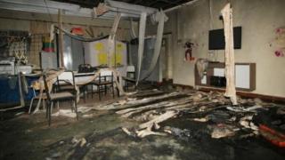 Inside di daycare centre where watchman for spray children with alcohol and put fire for dia body for Junauba.