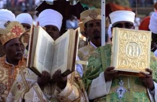 Ethiopian Christian believers, wearing traditional clothes, celebrate the Meskel Festival, commemorating the discovery of the True Cross by the Roman Empress Helena (Saint Helena) in the fourth century in Addis Ababa, Ethiopia on September 26, 2018. Thousands of Christian Orthodoxes gathered with their traditional white clothes.